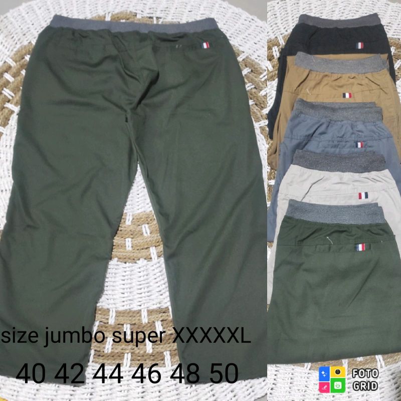 BIG SIZE SUPER JUMBO XXXXXL CELANA CHINO PRIA PANJANG CELANA CHINOS COWOK PANJANG JUMBO KARET PINGGANG RIP KOLOR