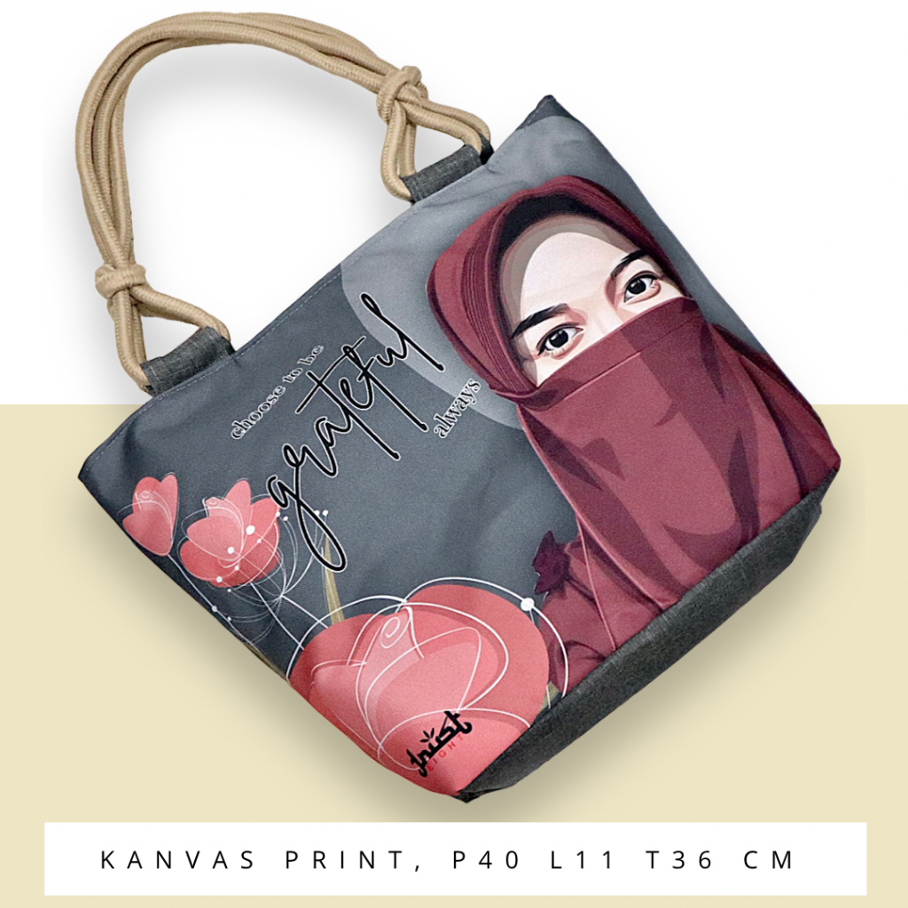 (COD) TOTEBAG Kanvas Tote bag Wanita Tebal Motif LUCU Model Tali Sumbu Tambang BESAR hijab muslimah