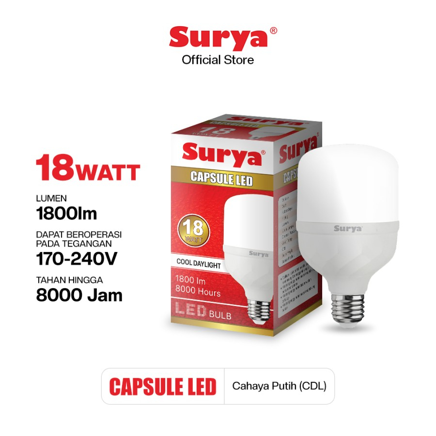 Lampu LED Surya Capsule 6/9/14/18 Watt Putih Cool Daylight Original