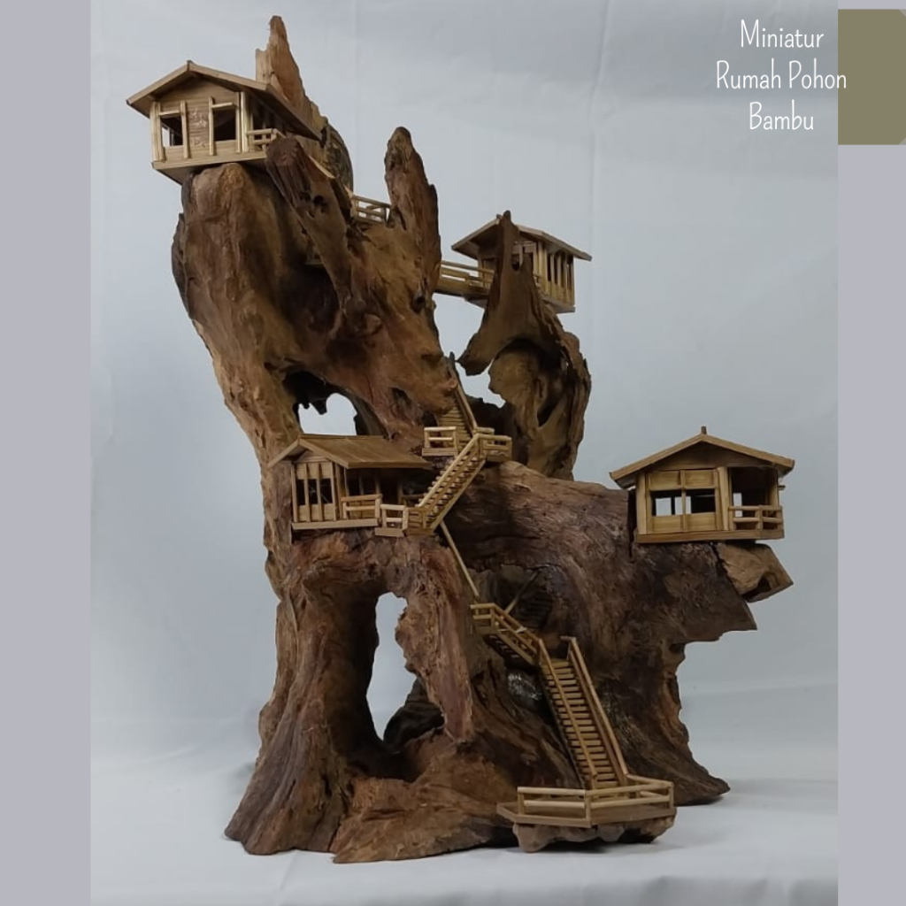 Miniatur Rumah Pohon Bambu Dekorasi Rumah Aesthetic / Miniatur Bahan Kayu Santigi - 37 x 43 x 48