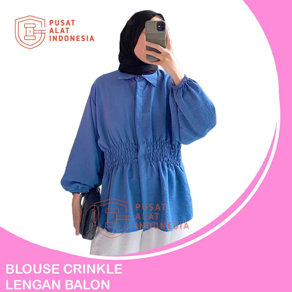 Kemeja Blouse Crinkle Airflow Wanita Lengan Balon Kerut Perut Bw06