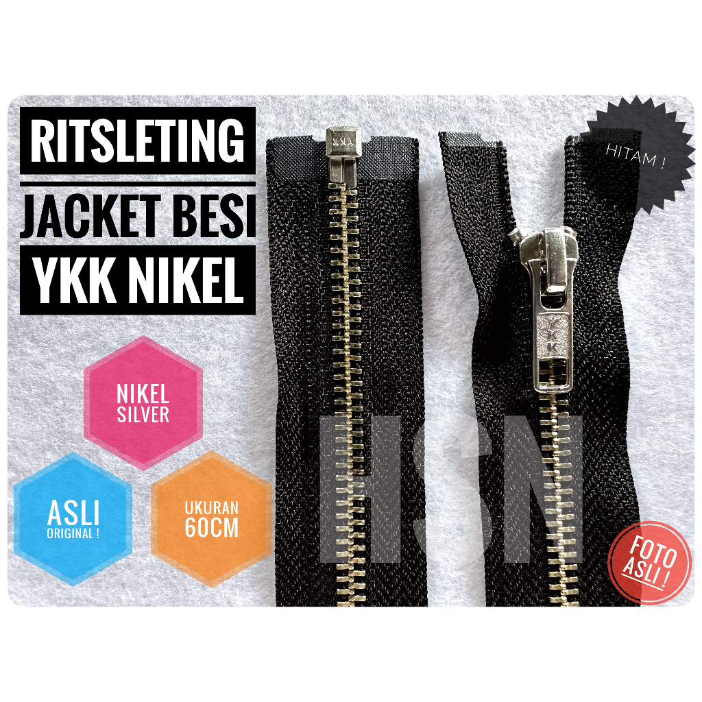 ritsleting / resleting jaket gigi besi silver / nikel 60cm YKK