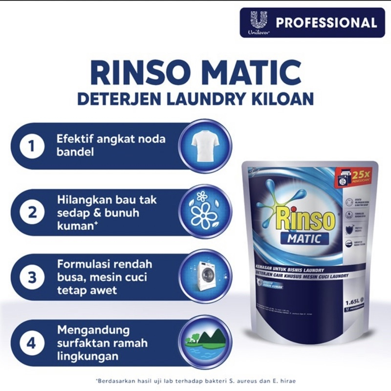 Rinso Cair Matic 1.65L untuk mesin cuci bukaan depan dan atas