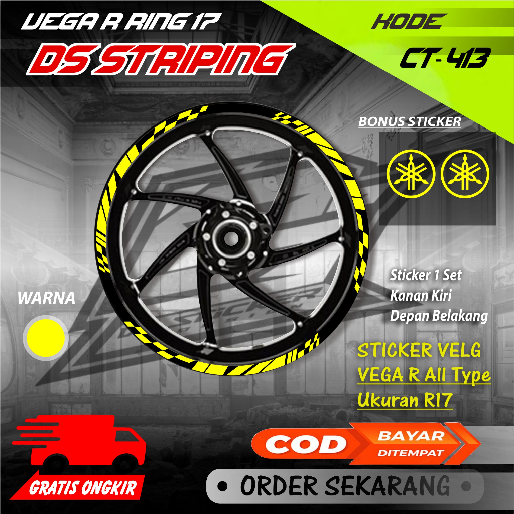 Ct-413 Stiker Cutting pelek variasi Sticker Velg Motor Vega R Ring 17