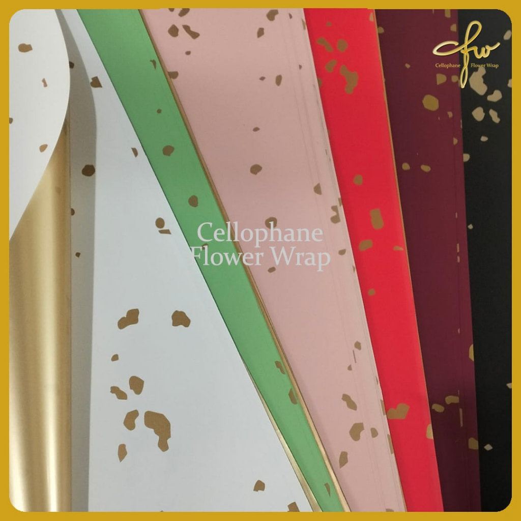 

Kertas Buket Bicolor Gold Flakes Cellophane Flower Wrapping