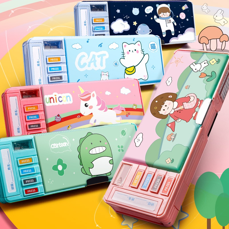 Tempat Pensil Multifungsi Motif Unicorn / Dinosaurus / Astronot Untuk Anak Tk