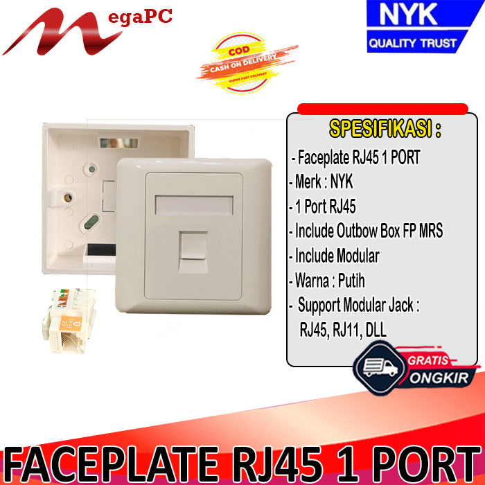 Face plate RJ45 1 Port NYK + Modular + Outbow Box - FP MRS