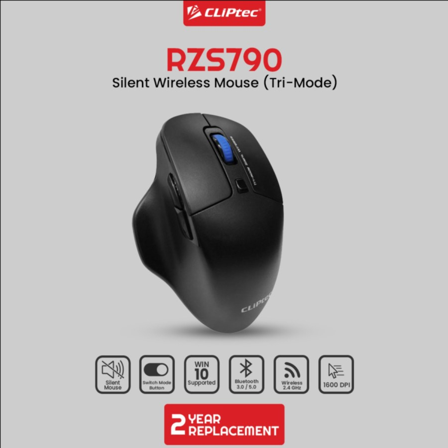 Mouse Silent Wireless Tri-Mode CLIPtec RZS790 1600dpi (TriMox-Xilent)