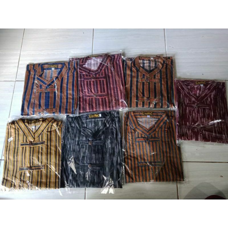 Baju Koko Kemeja Batik Surjan Lurik - Model Kancing Sanghai Khas Jogja - Maiyah Cak Nun