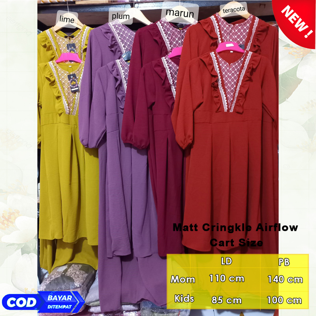 Aulia Dress Gamis Couple Set ibu dan Anak Terpisah Matt Cringkle busui Friendly bisa COD