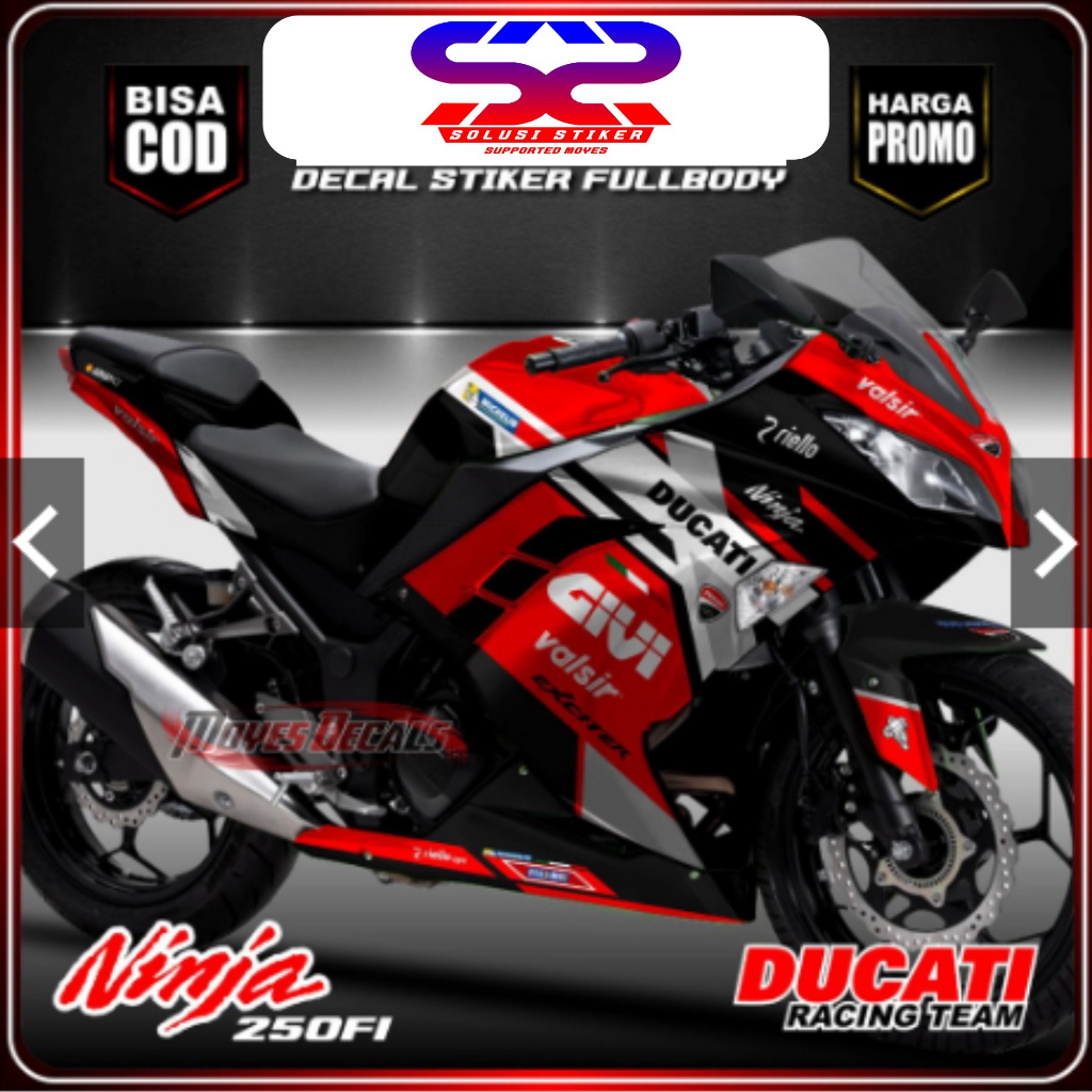 COD Stiker Decal Ninja 250 Fi Decal Variasi Ninja Motif\Merah FullBody
