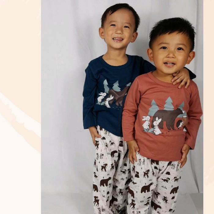 Papayupa Baju / Kaos Setelan Anak Laki Laki Murah Bear n Friends 1-10 Thn Set Piyama Panjang Pendek Boy Set Clothes Sleepwear Boys Kids