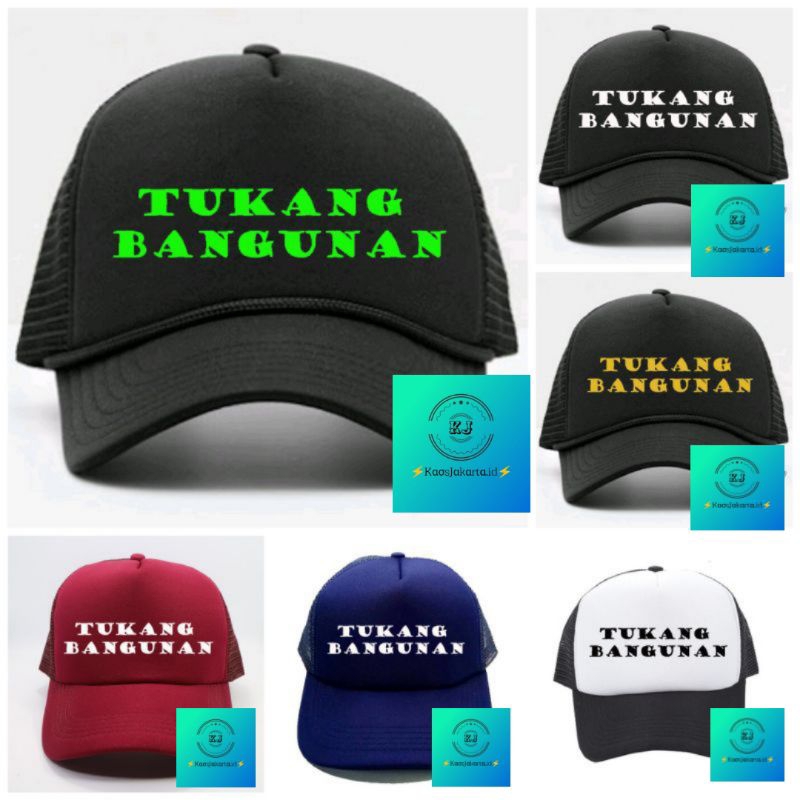 TOPI TUKANG BANGUNAN//TOPI TRUCKER JARING//TOPI KATA KATA