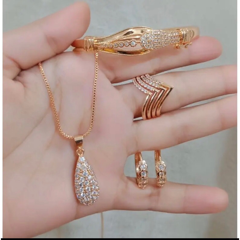 full sett perhiasan wanita titanium asli anti karat lapis emas