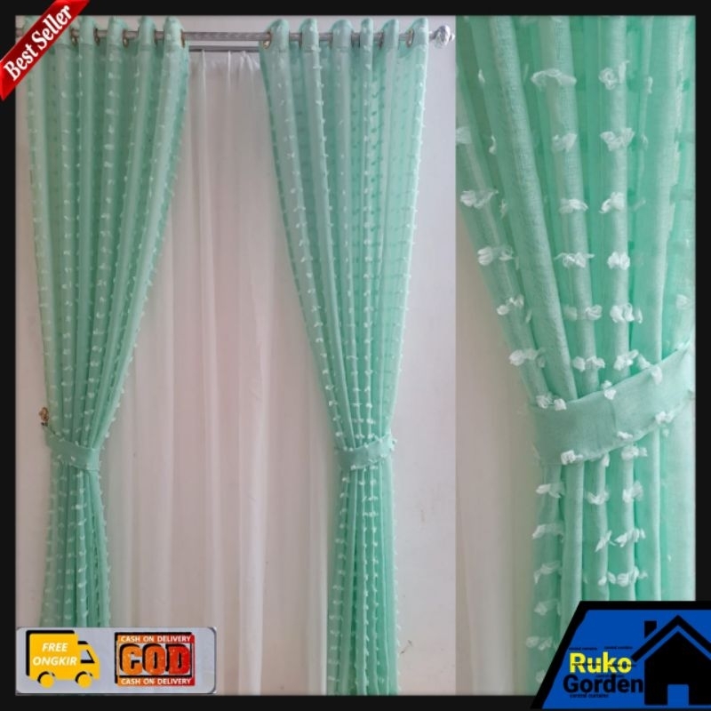 Gorden Jendela Minimalis Vitrase Ruby Smokring Warna Coklat Model Smokring Ukuran L.140×T.200cm