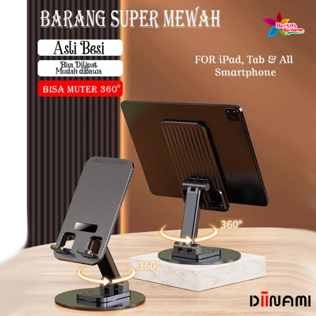 DIINAMI HM-1 Holder HP BESI phone Holder stand hp Tab &amp; iPad universal Holder lipat besi dimeja dudukan hp bisa puter 360 derajat BB8291