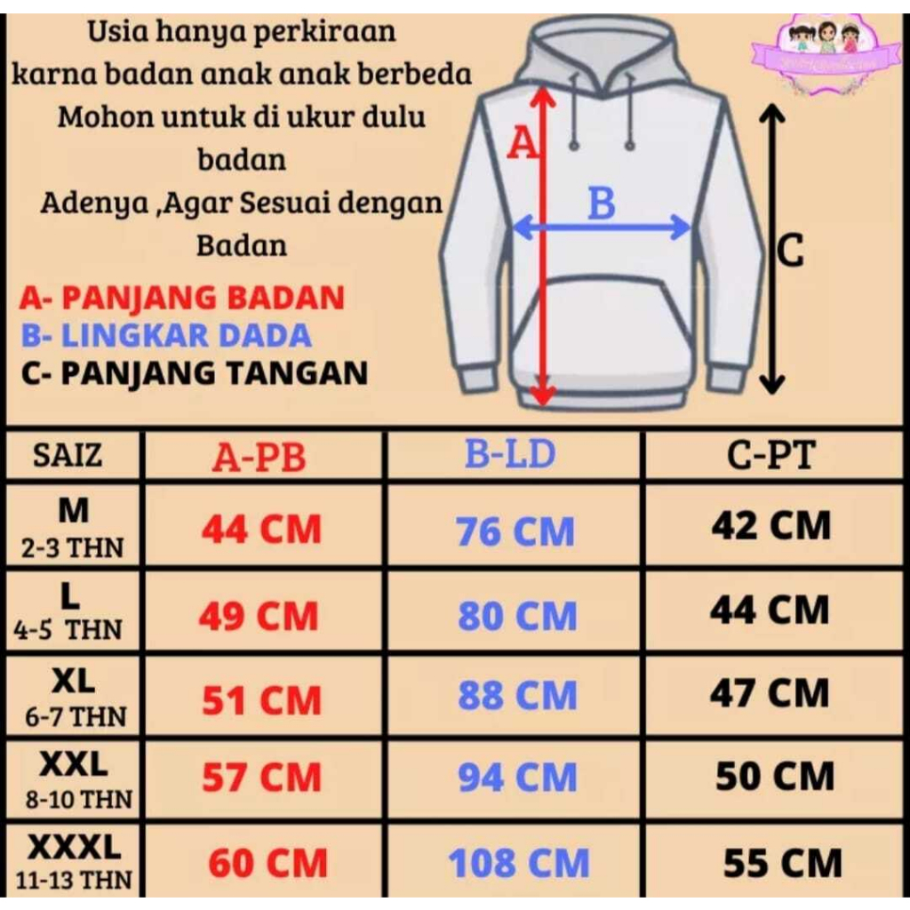 sweater hoody anak pria wanita unisax usia 2 sampai 12 tahun cod bayar di tempat