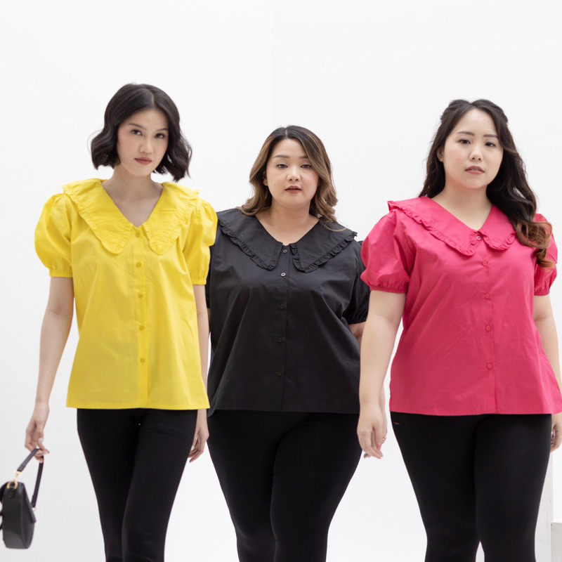 Eclaire - Vinta Collar Top Normal Grande Big Size I Atasan Korea Wanita Katun Casual L XL XXL