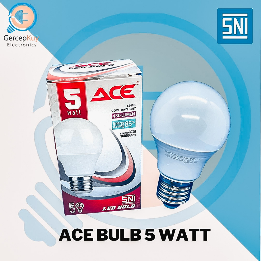 Lampu LED Bulb ACE Putih 5W / 5Watt Putih Garansi E27