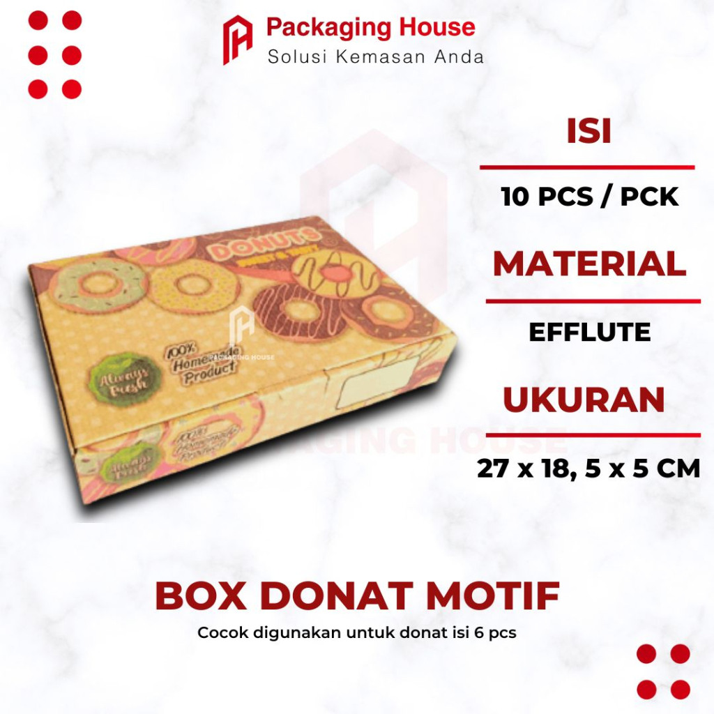 

[10 pcs] Box Donat Efflute Motif & Plain | Dus Donat 27x18,5x5 cm | Kardus Donat | Tebal Tanpa Laminasi |