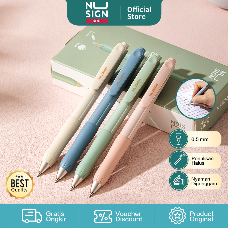 

Nusign Retracable Gel Pen / Pulpen Gel Cetak 0.5 mm Tinta Hitam Biru Body Pastel ENS576