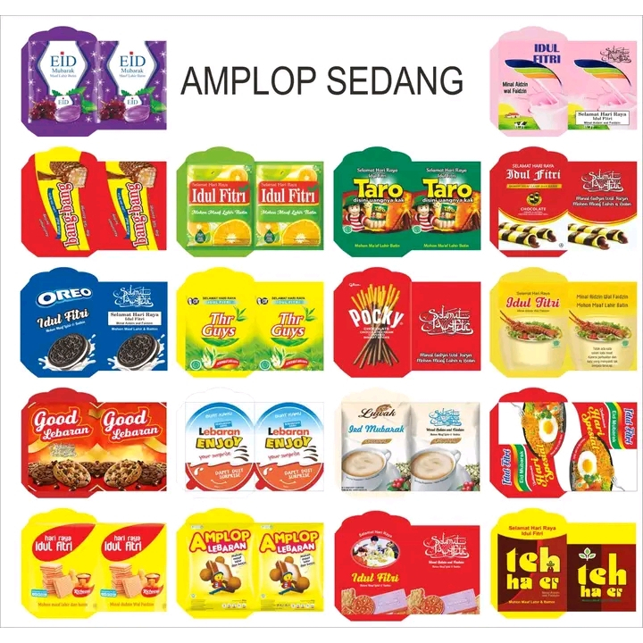 

100 & 50 lembar amplop lebaran idul fitri ukuran medium motip snack