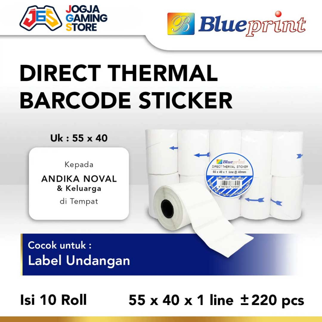 

Direct Thermal Label Stiker BLUEPRINT 55x40 1 Line isi 220 - 10 Roll