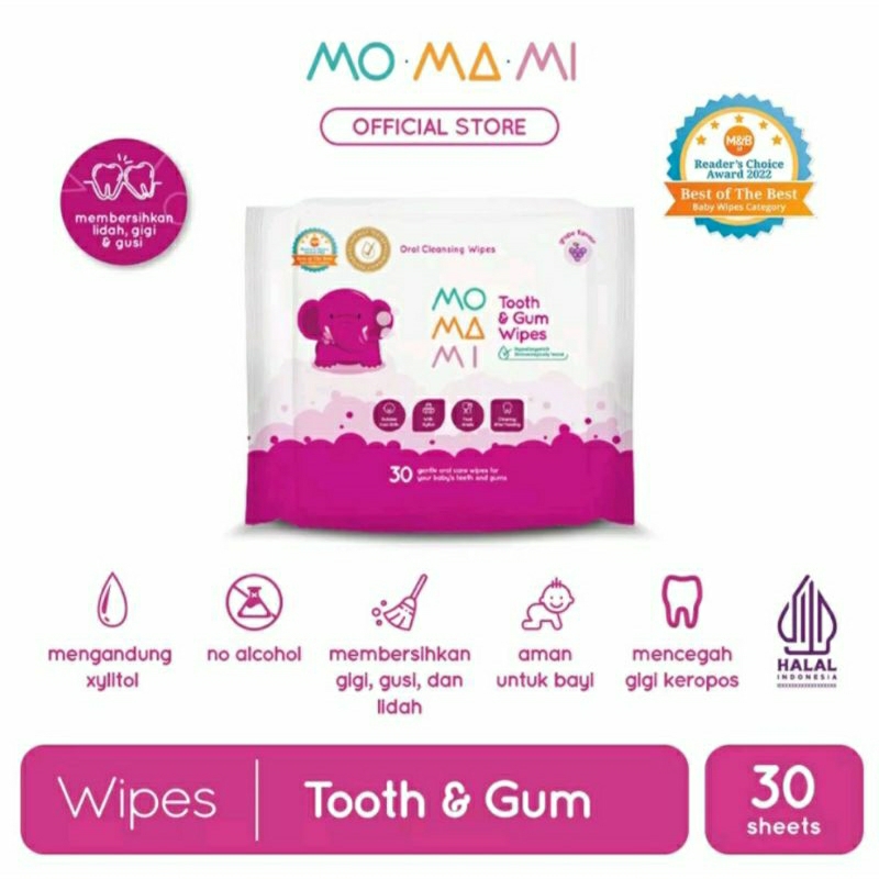 MOMAMI Tooth and Gum Wipes 30s | Tisu Basah Gigi &amp; Gusi Bayi