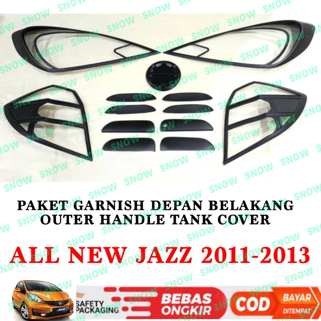 Paket Garnish Lampu Depan Belakang Outer Handle Tank Cover All New Jazz 2011 2013 Hitam Chrome