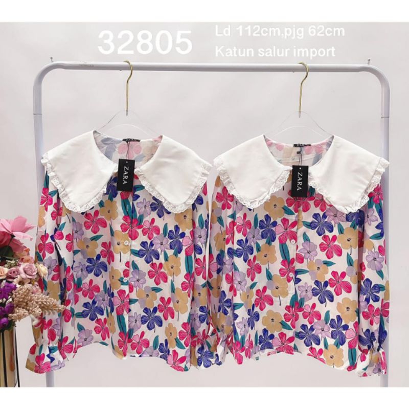 32805 - Kemeja Kerah Babydoll  Anggrek
