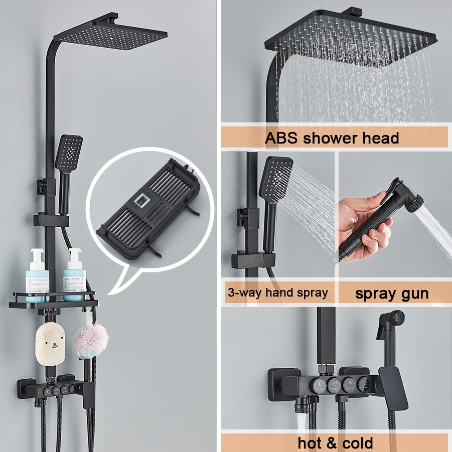Set Shower Mandi 3 Way Hand Spray Gun Hot and Cold 4 Button - 4HC - Black