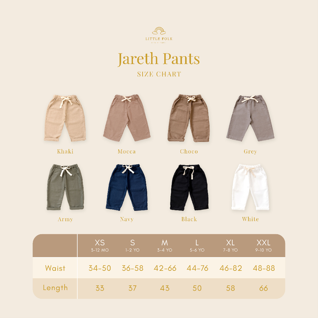 Little Folk Jareth Pants - Celana Panjang Basic Linen Anak Pinggang Karet Celana Anak Pants Khaki Chino