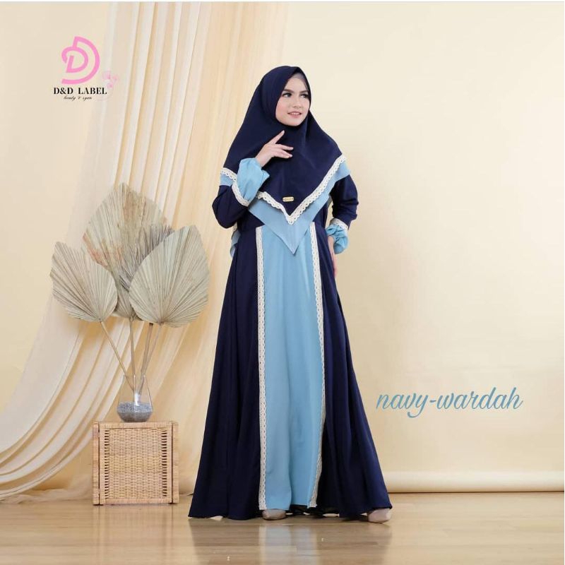 Dress Madina Two Tone Anggun Biru Navy Wardah Rizquna Shop