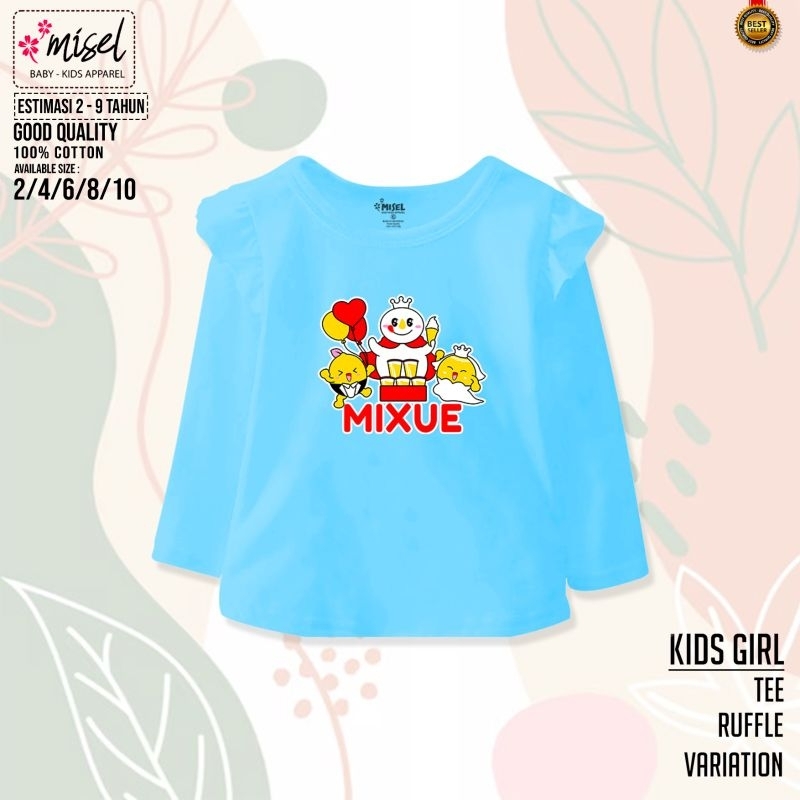 Baju Kaos Anak Perempuan Cewek Lengan Panjang Original Misel Ruffle Usia 2 3 4 5 6 7 8 Tahun