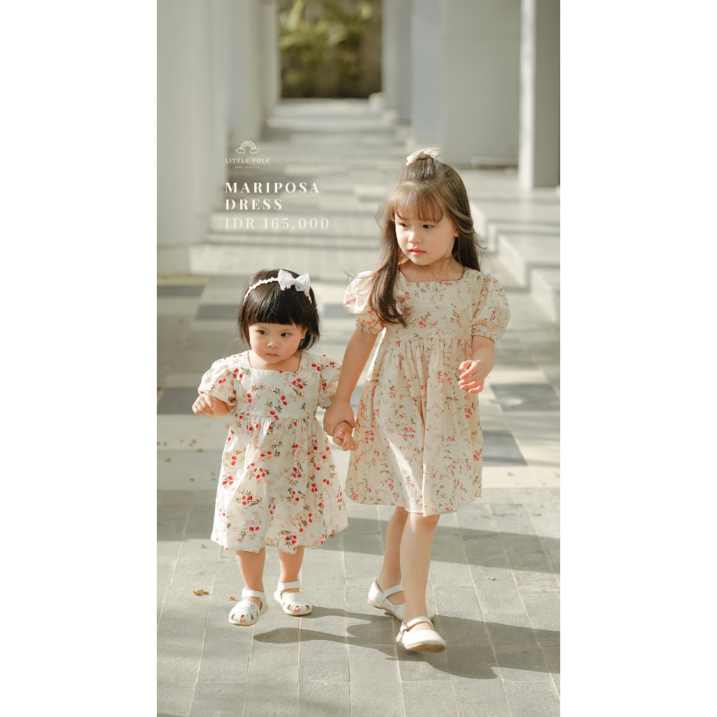 Little Folk Mariposa Dress - Bunga Anak Perempuan Terusan Lengan Pendek Anak Dress Cewe Baby Girl Floral