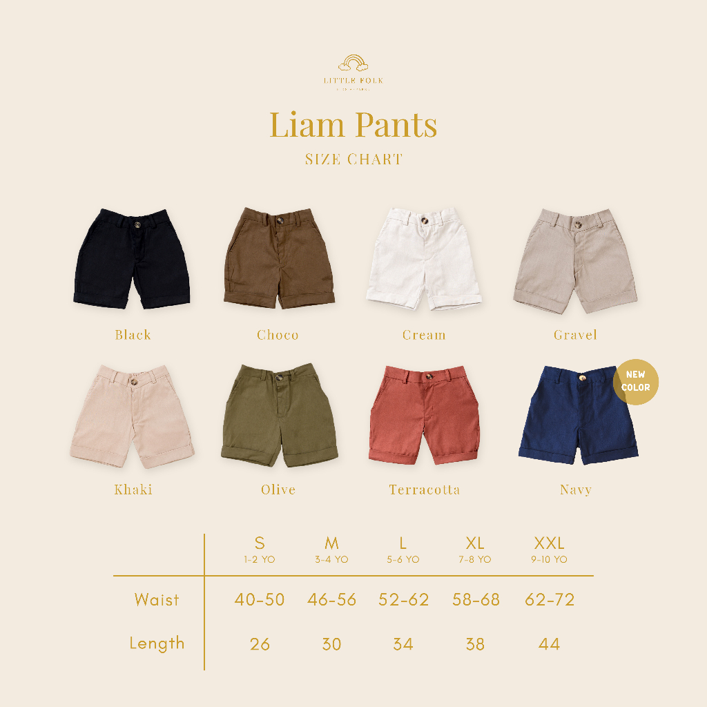 Little Folk Liam Pants - Celana Pendek Anak Short Pants Chino Khaki Shorts Basic Cotton Lembut