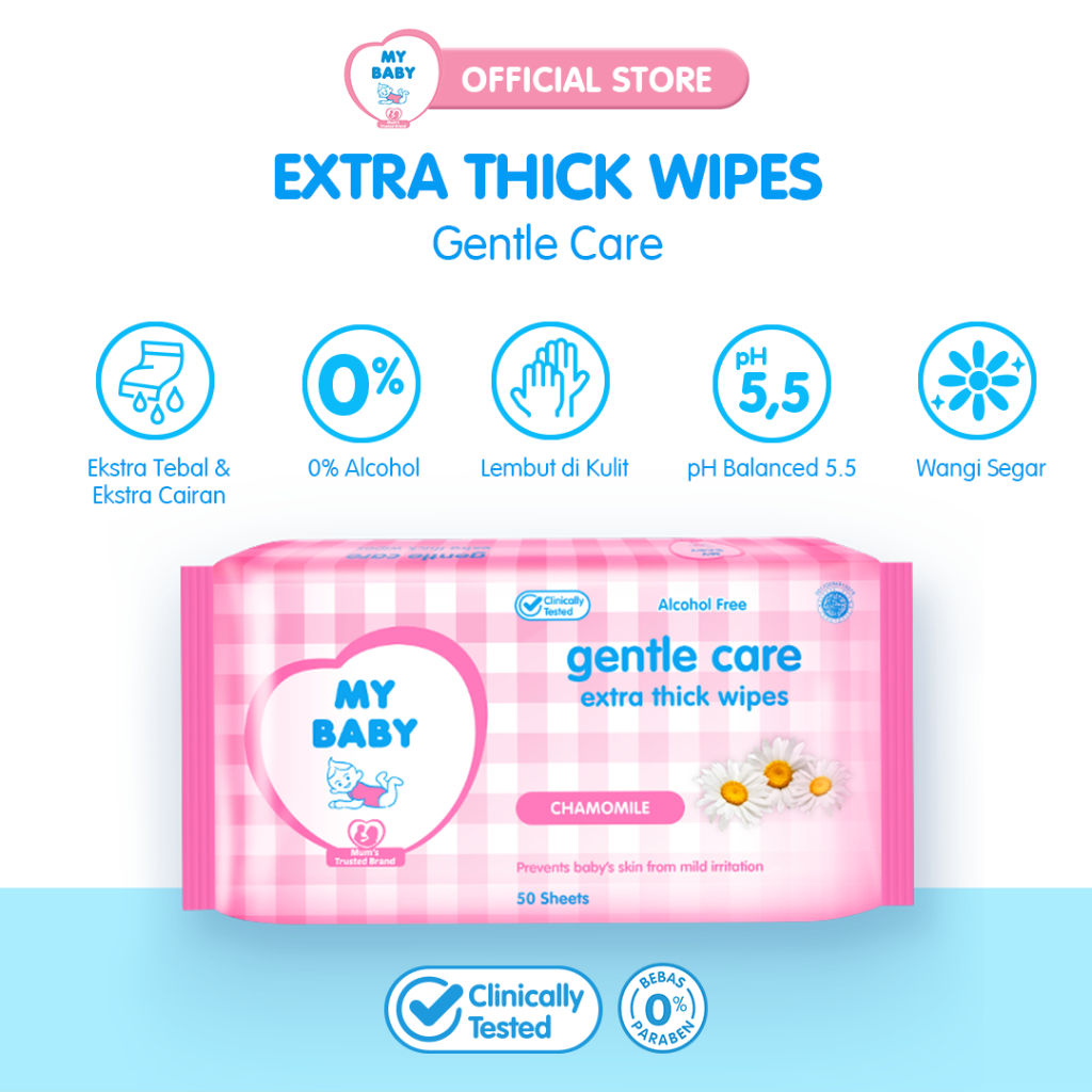 MY BABY Extra Care Gentle Care Wipes [50 + 50 Sheets] - Tisu Basah Bayi Extra Lembut &amp; Extra Tebal (2 pcs isi 50s) - Exp: 11.2024