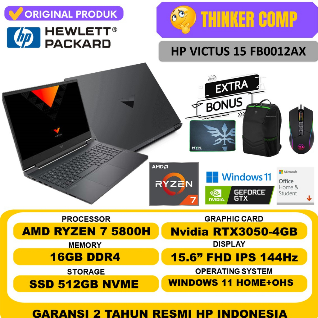 LAPTOP GAMING HP VICTUS RYZEN SERIES RTX3050 16GB 512GB SSD FHD IPS 144HZ WIN11 ORI