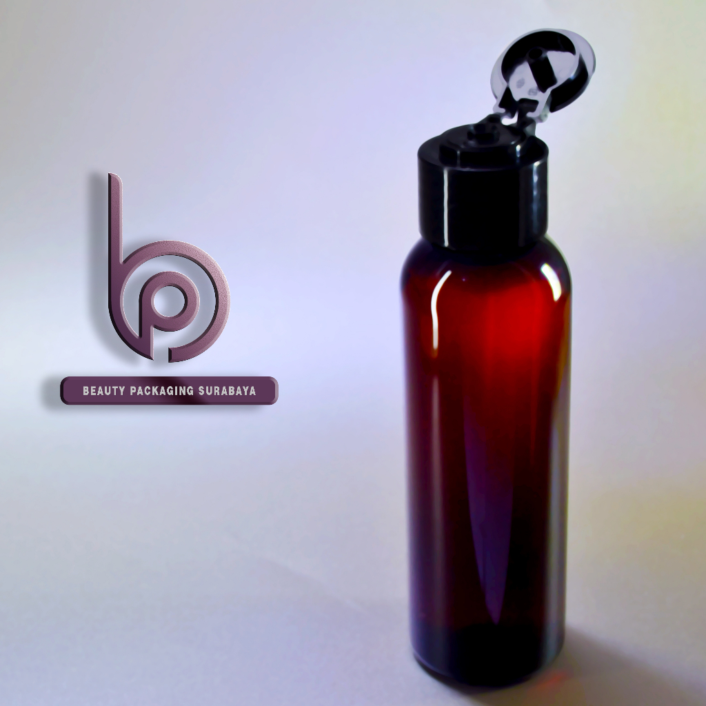 Botol PET 100ml BR Amber Tutup Fliptop Jamur Hitam