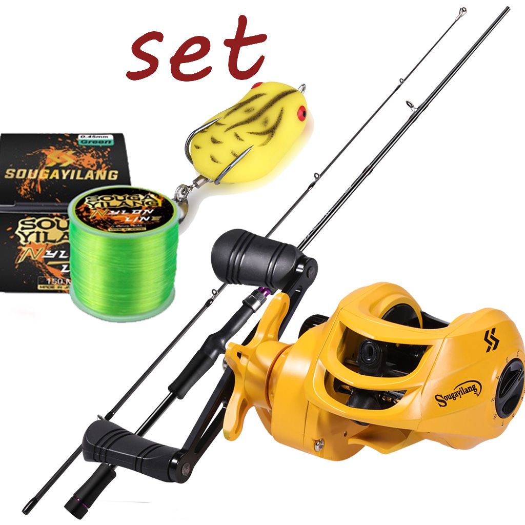 Joran dan Reel 1.8M 2.1M 2 Bagian Casting Fishing Rod dan 18 + 1 BB 7.2:1 Rasio Gear Rem Magnetik Baitcasting Reel Memancing Baris Lure Combo Set