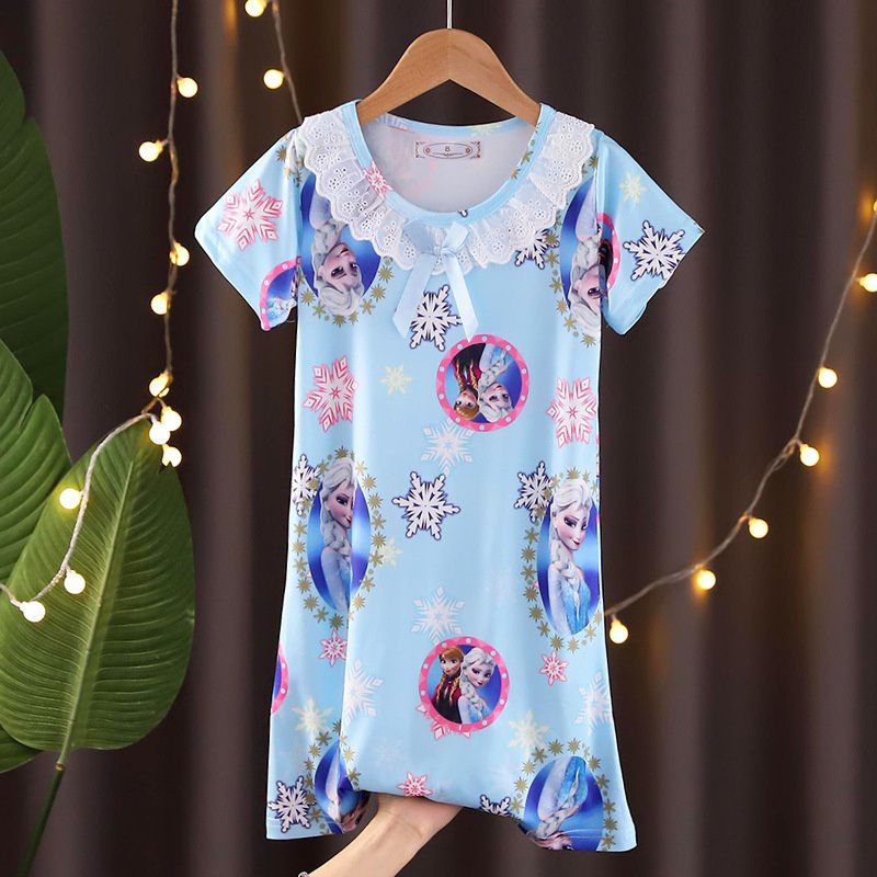 [5-12Th] baju tidur daster dress leher renda kartun karakter import 5 6 7 8 9 10 11 12 tahun xs-0308r / piyama daster anak import printing karakter kartun 5 - 12 tahun