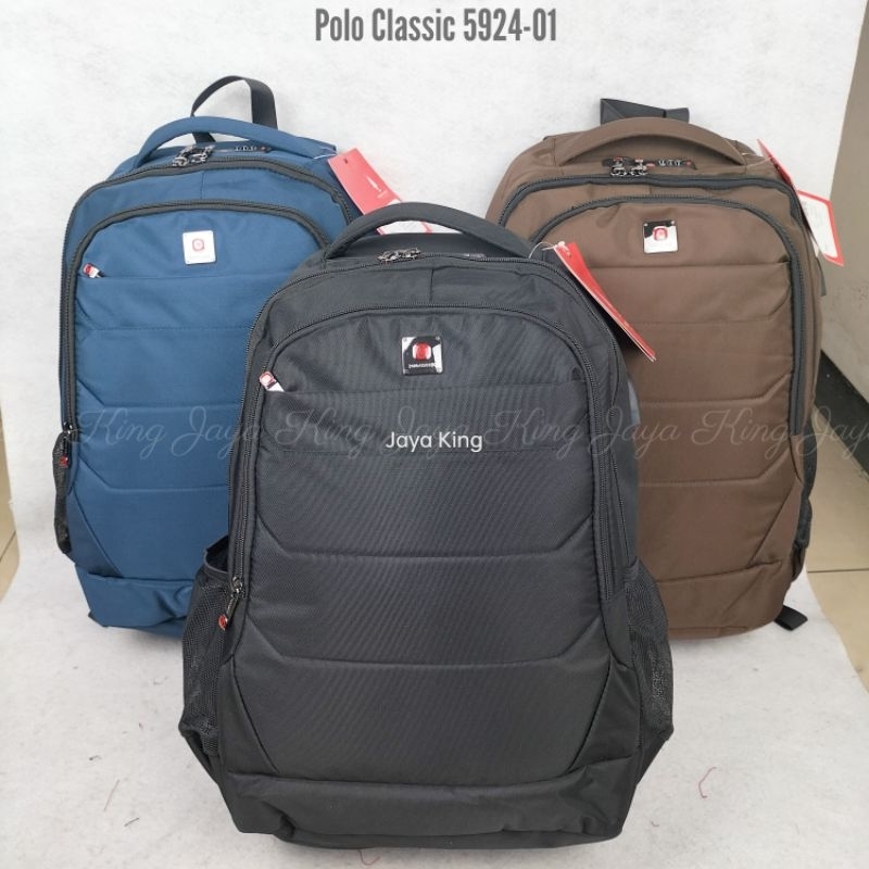 Ransel Laptop USB 18 Inc POLO CLASSIC Lock Kunci 3 Angka Waterproof