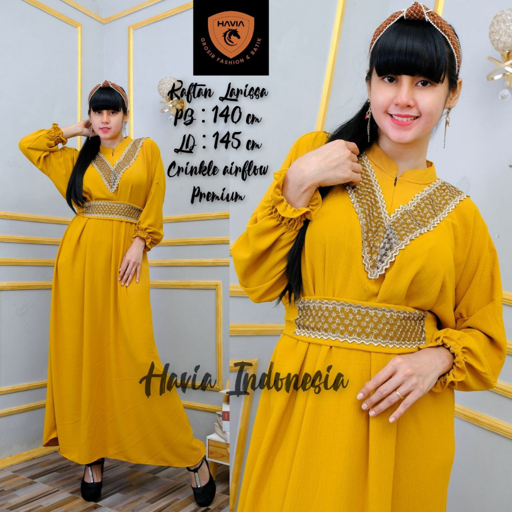 Kaftan Larissa Crinkle airflow premium kombinasi Renda import all size Jumbo LD 140 cm - outfit musl
