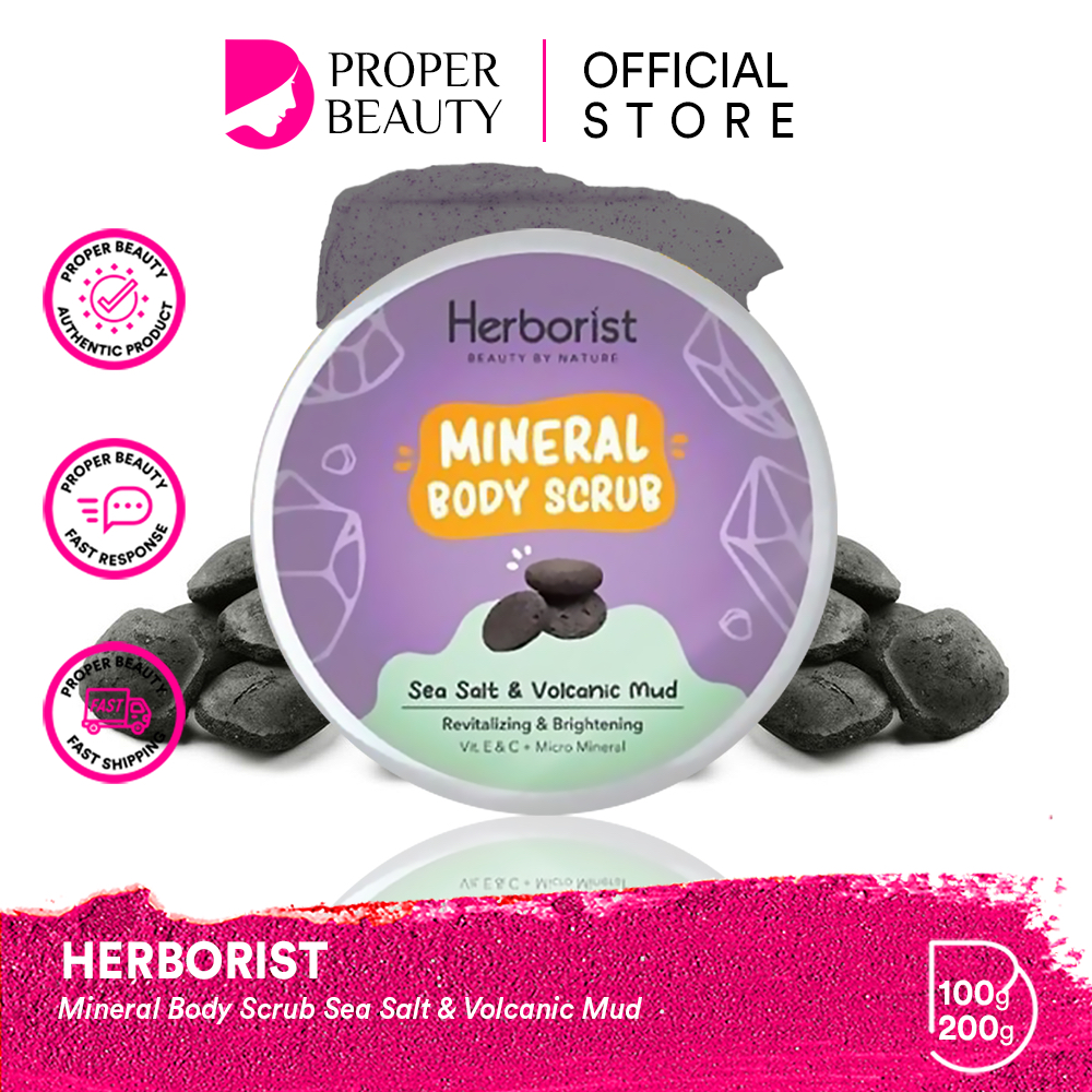 HERBORIST Mineral Body Scrub Sea Salt &amp; Volcanic Mud Indonesia / 100g 200g / Revitalizing &amp; Brightening / Vit E &amp; C + Micro Mineral / Exfoliator Deep Cleansing / Exfoliasi Exfoliating Peeling Peel / Skincare Body Care Gel Lotion Kulit Tubuh / Kaolin Gold