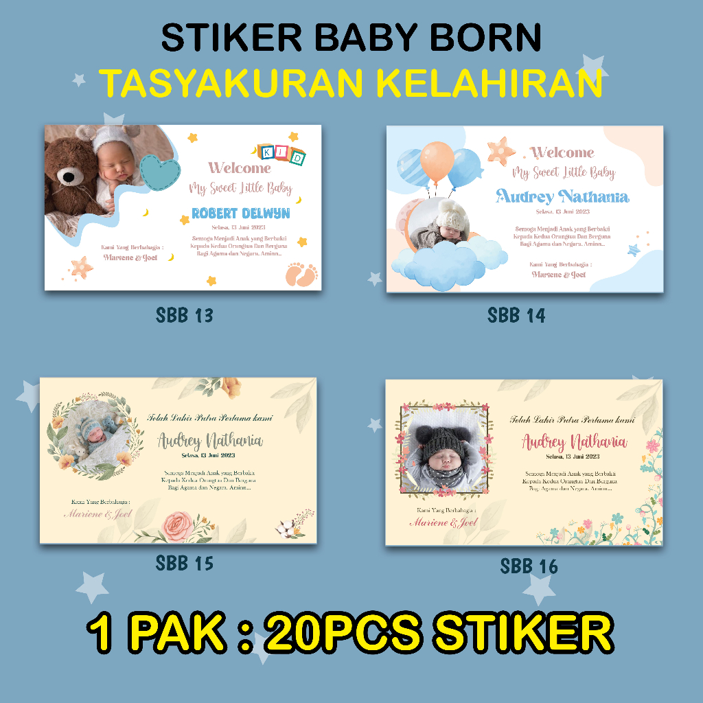 

[mp11 b] 20pcs STIKER TASYAKURAN KELAHIRAN ANAK STIKER BABY BORN SYUKURAN AQIQAH