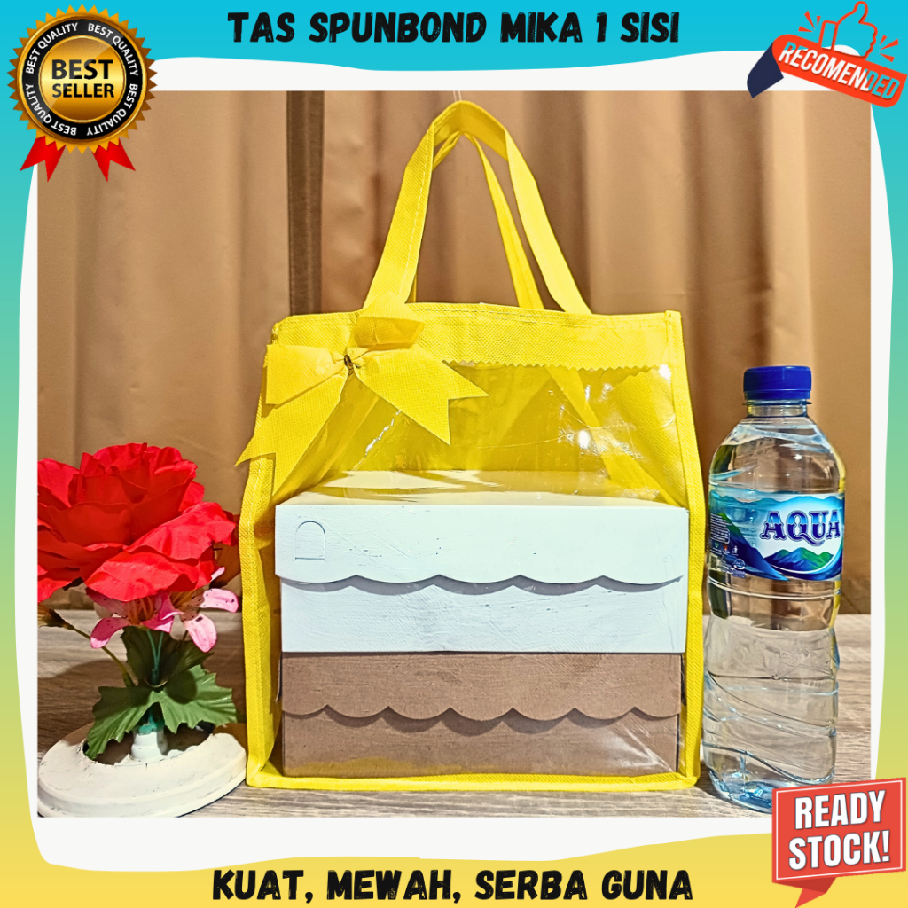 

Tas Spunbond mika 1 sisi Ukuran 22x22 cm muat 2 tumpuk kotak nasi goodie bag murah mewah cocok untuk hajatan hantaran wedding pernikahan berkatan souvenir hampers