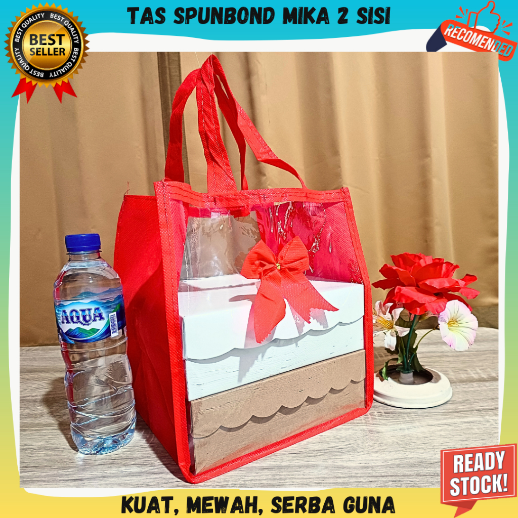 

Tas Spunbond mika 2 sisi Ukuran 22x22 cm muat 2 tumpuk kotak nasi goodie bag murah mewah cocok untuk hajatan hantaran wedding pernikahan berkatan souvenir hampers