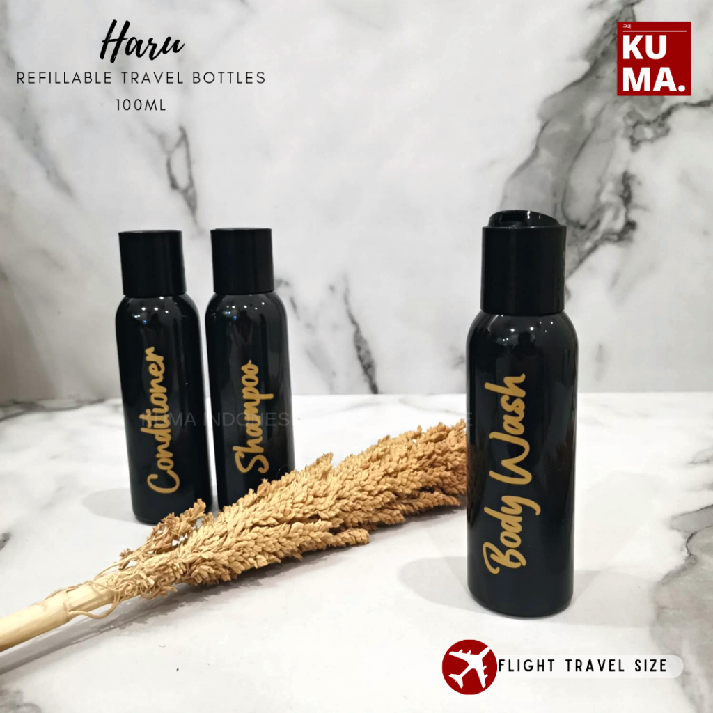 KUMA Haru Black Botol Sabun Refill 100ml Travel Size Tutup Fliptop