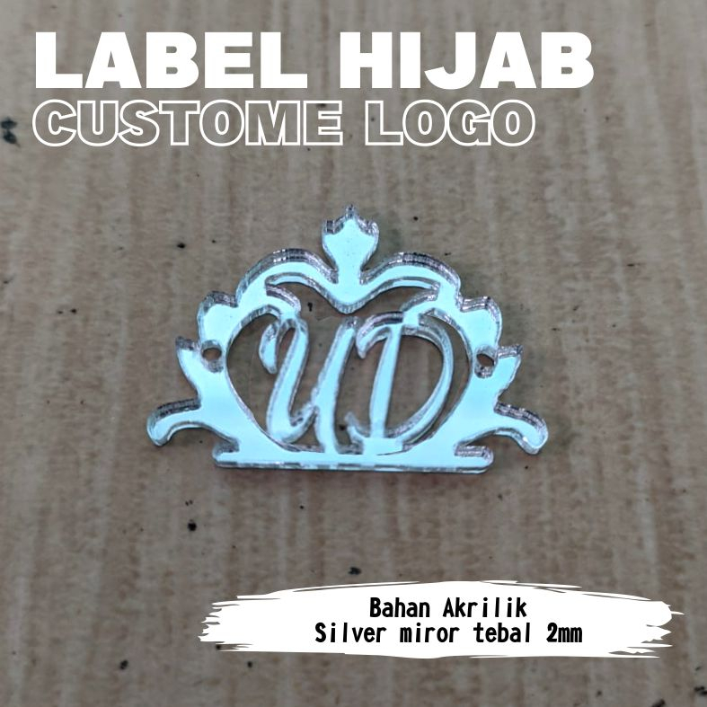 LEBEL HIJAB AKRILIK SILVER CUSTOM NAMA ATAU BRAND LOGO