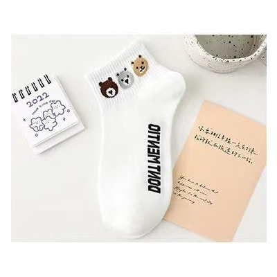 MOGYMOGY KS39 Kaos Kaki Pendek Wanita Motif Beruang Putih  Women Socks